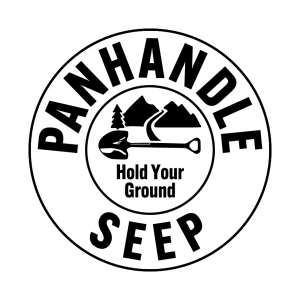 SEEP logo with text Panhandle SEEP Hold Your Ground and a graphic of a mountain, river, tree and shovel